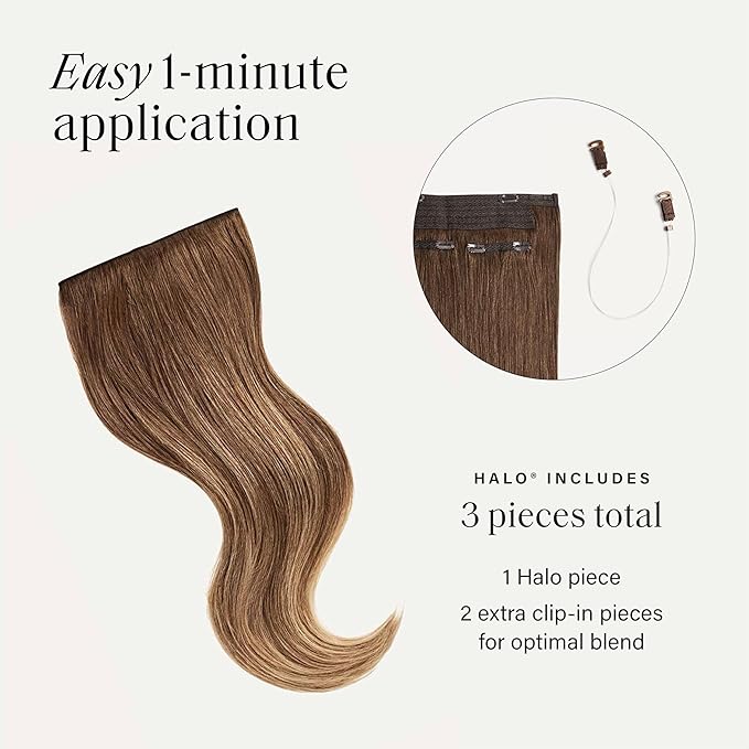 Luxy 100% Remy Human Hair – Halo Clip-In Hair Extensions –Natural Looking Volume & Length - One-Piece - Easy 5-Min Application 180 grams 20" Chestnut Brown Balayage