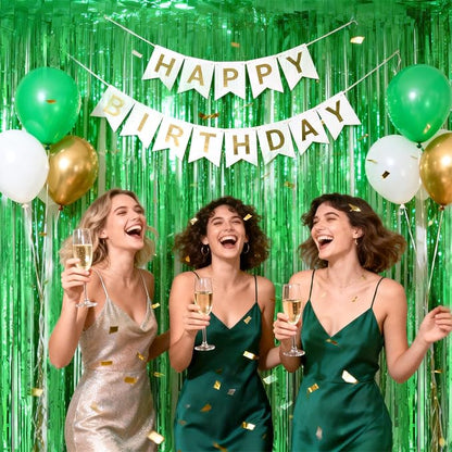 jijAcraft Metallic Green Tinsel Foil Fringe Curtain, 3 Pack 3.2x6.5 Feet Jungle - Image 6