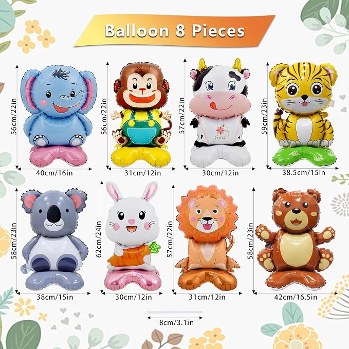 8 Pc Standing Cute Animal Foil Balloons - Image 2
