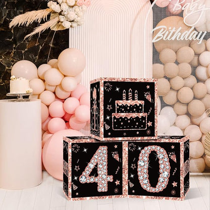 Eiurteao 3pcs Rose Gold 40th Birthday Decorations Boxes - Image 3