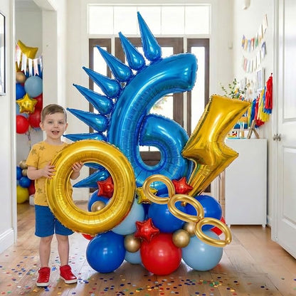 Speed Hedgehog 6th Birthday Balloon Centerpiece Set Royal Blue Red Gold Latex - Image 6