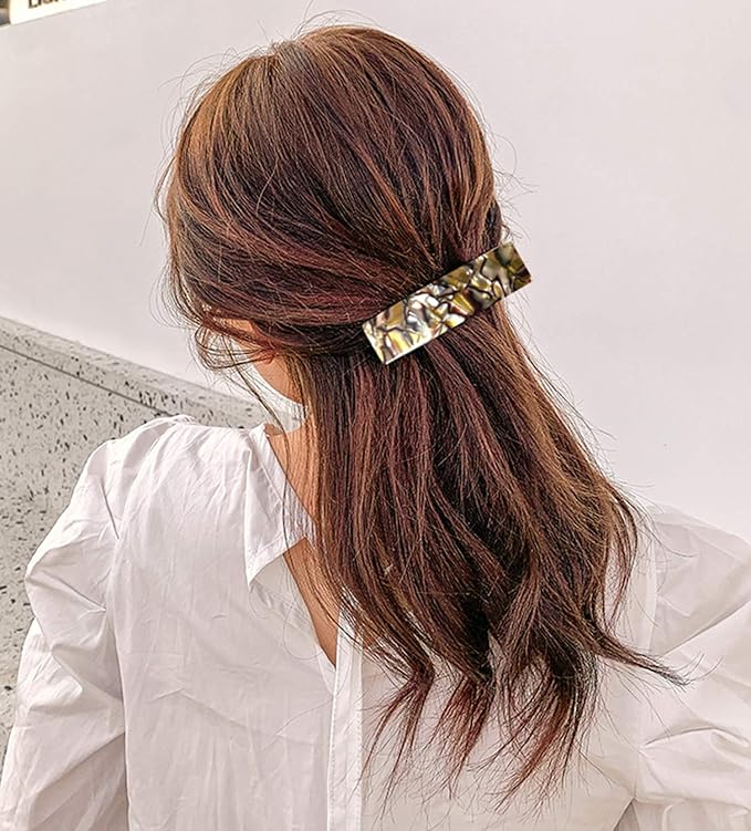 2PCS Hair Barrettes Tortoise Shell French Design Celluloid Rectangle Hair Clips for Women
