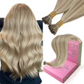 YoungSee I Tip Hair Extensions Human Hair Blonde I Tips Hair Extensions Real Human Hair Golden Blonde Highlight Itip Hair Extension Real Human Hair Short Hair 14 Inch 50g 80s