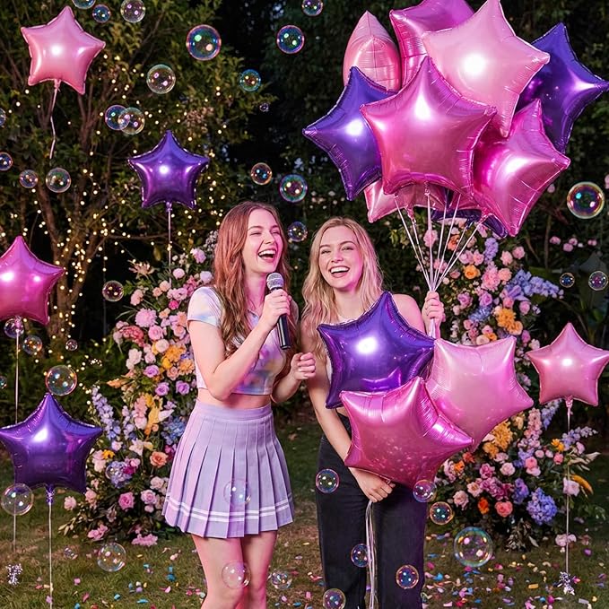 Purple Pink Star Foil Balloon, 18 Inch Metallic Dark Light Pink Purple Stars - Image 5