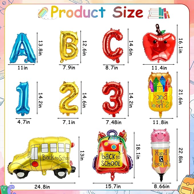 Back to School Balloons 12pcs Welcome School Bus Balloon Colorful Schoolbag - Image 2