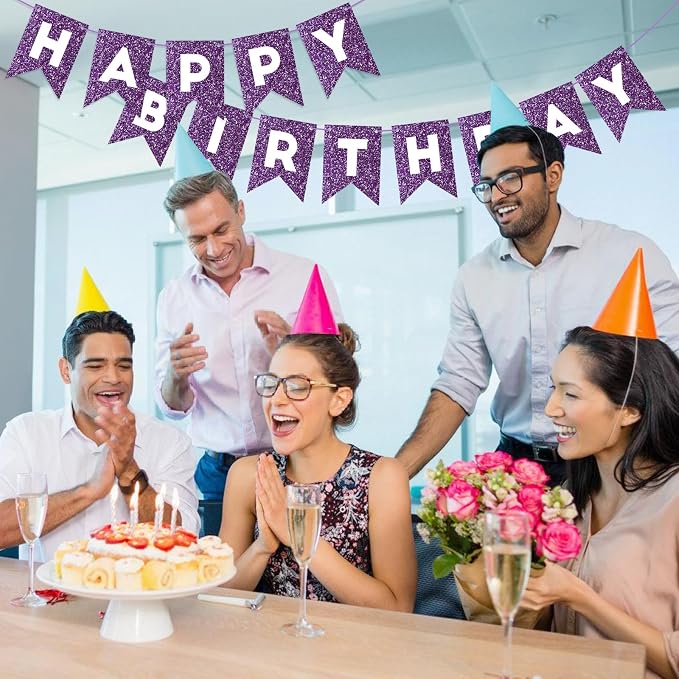 Hooqict Purple Happy Birthday Banner Garland Sign - Image 8