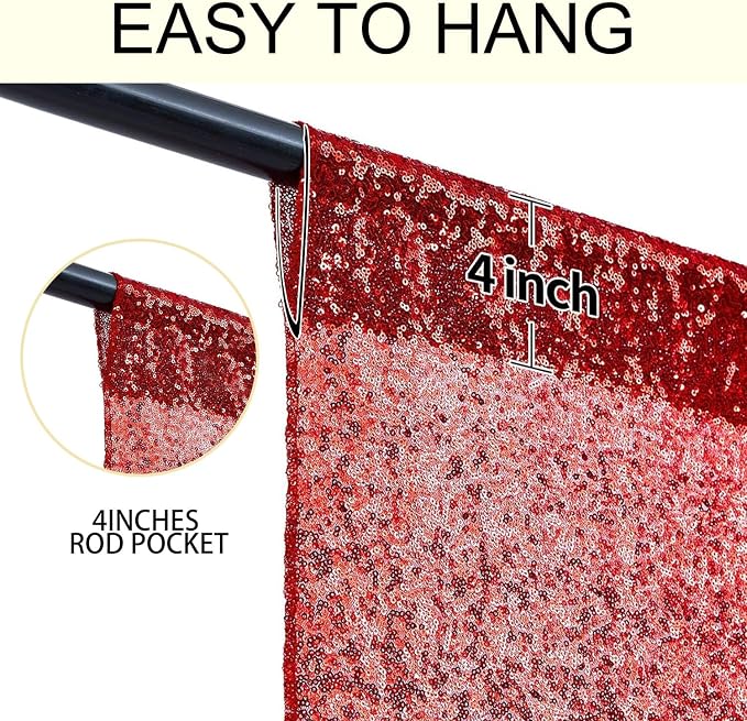 2×8FT-6PCS Burgundy Sequin Backdrop Curtains Panels, Photography Backdrop - Image 5
