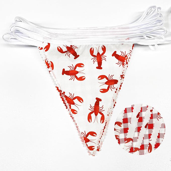 32Ft Crawfish Party Decorations Red Buffalo Plaid Crawfish Pennant Banner - Image 2