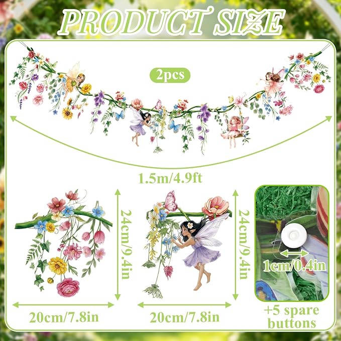 SUNBEAUTY 2PCS Wildflower Fairy Banner Garden Party Decorations 9.8 FT Reusable - Image 4