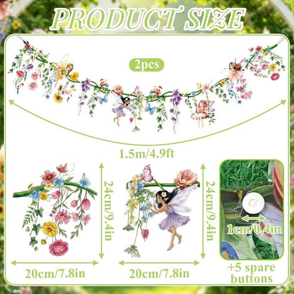 SUNBEAUTY 2PCS Wildflower Fairy Banner Garden Party Decorations 9.8 FT Reusable - Image 4