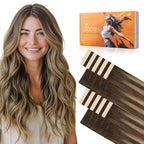 DOORES Invisi Edge Seamless Tape in Hair Extensions Human Hair, Chocolate Brown to Caramel Blonde 10 Injection Tape-ins with 10 Classic Tape-ins 50g 20 Inch, Injection Tape in Extensions