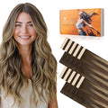 DOORES Invisi Edge Tape in Hair Extensions, Chocolate Brown to Caramel Blonde 10 Injection Tape-ins with 10 Classic Tape-ins 50g 24 Inch, Injection Tape in Virgin Human Hair