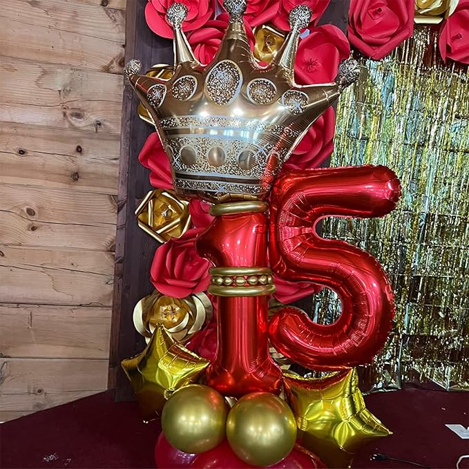 40 Inch Red Large Numbers Balloons 0-9, Self Inflating Foil Number 5 Helium - Image 4