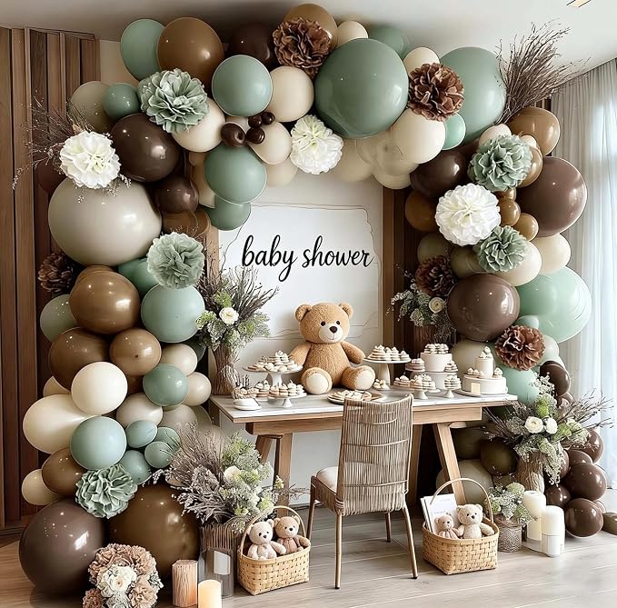 Green Brown Balloon Arch Double Stuffed Dusty Sage Green Brown Neutral Nude by Partycus