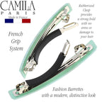 Camila Paris CP3072 French Hair Barrette Clip for Girls, Set of 2 Mint Rubberized Metal Clasp Strong Hold Grip Hair Clips for Women, No Slip Durable Styling Girls Hair Accessories, Made in France