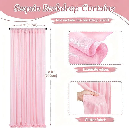 Pink Sequin Backdrop Curtains-2 Panels 3FTx8FT Light Pink Backdrop - Image 3