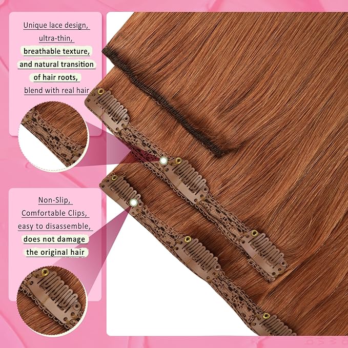 YoungSee Clip in Human Hair Extensions Copper 22inch Human Hair Extensions Clip ins Copper Hair Extensions Real Human Hair Clip ins Long Straight Hair 120g 7pcs