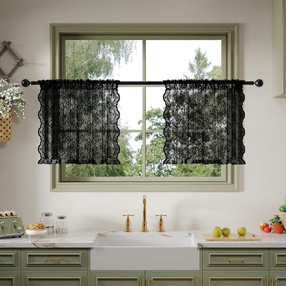 Anmao Vintage Lace Kitchen Curtains 24 Inches Long 2 Panels, Romantic Semi by Anmao