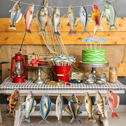 Hooqict Fishing Hanging Banner Garland Fish Birthday Party Banner - Image 3