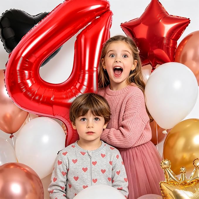 TONIFUL 4th Birthday Balloons Kit 40 Inch Red Large Number 4 Foil Balloon | - Image 3