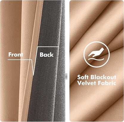 MIULEE Velvet Curtains Blush Beige 52 x 90 Inch Length Set of 2 | Grommet Drapes - Image 3