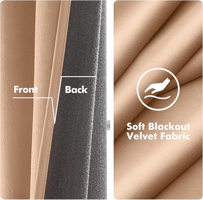 MIULEE Velvet Curtains Blush Beige 52 x 108 Inch Length Set of 2 | Extra Long - Image 3