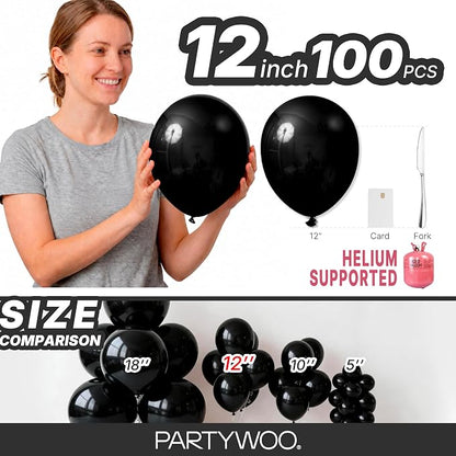 PartyWoo Black Balloons 100pcs Matte Latex Helium Balloons 12 Inch | Baby - Image 6