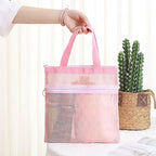 Mesh Shower Caddy Portable Quick Dry Tote Bag with Zipper & 2 Pockets, Large Caddy Mesh Shower Organizer for College Dorm, Swimming, Gym, Beach, Travel Essentials (Pink)