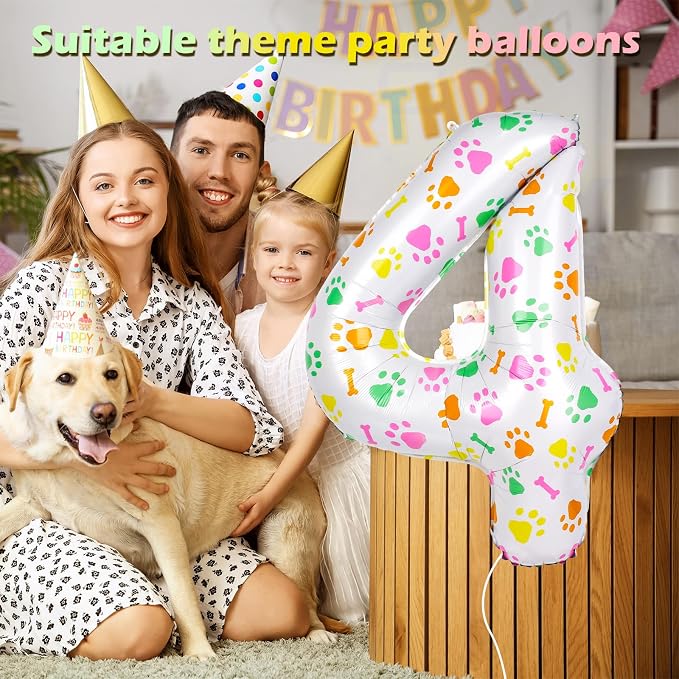 40 Inch Multi-color Dog Paw Balloons, Numeral 4 Birthday Balloons - Image 3