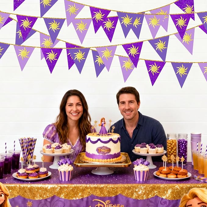 30Ft Purple Sun Party Decorations Purple Pennant Banner Flag Hanging Paper - Image 5