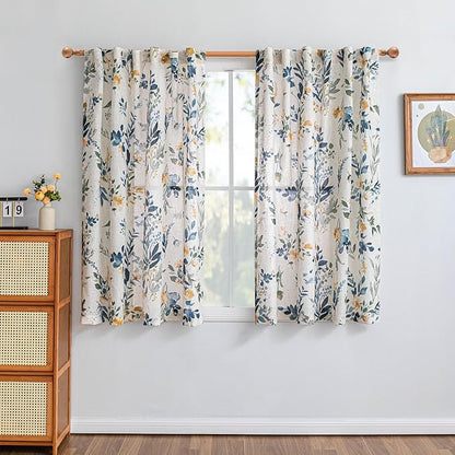 MYSKY HOME Linen Floral Kitchen Curtains 54 inch Long 2 Panels Set - Image 2