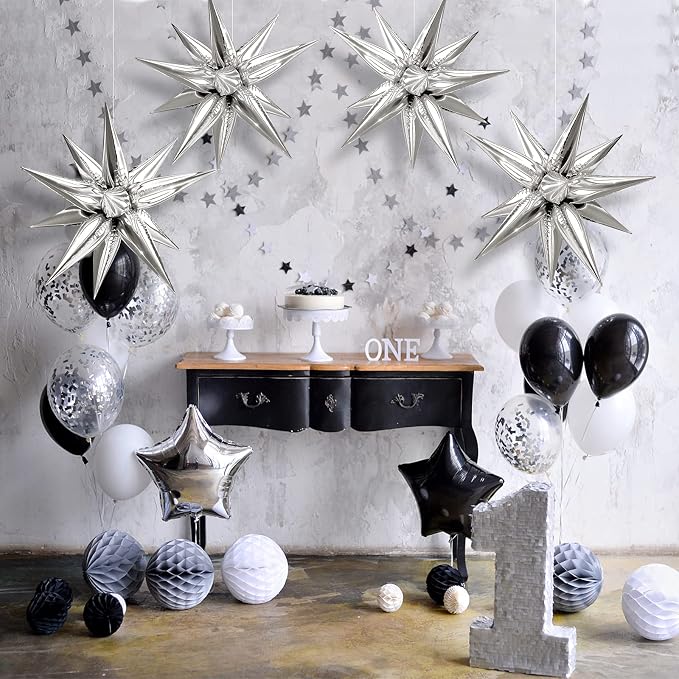Silver Star Balloons, 12 Point Cone Explosion Star Foil Balloons | 60 Pcs - Image 7