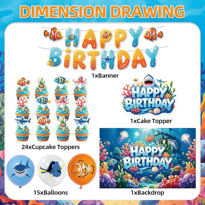 42Pack Finding Nemo Party decoration pack include Banner, Honeycomb Centerpieces - Image 2