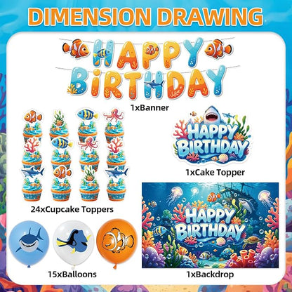 42Pack Finding Nemo Party decoration pack include Banner, Honeycomb Centerpieces - Image 2