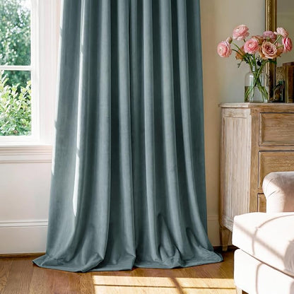 Dark Slate Velvet Curtains for Living Room, W52 x L108 inches, Back Tab Window - Image 7