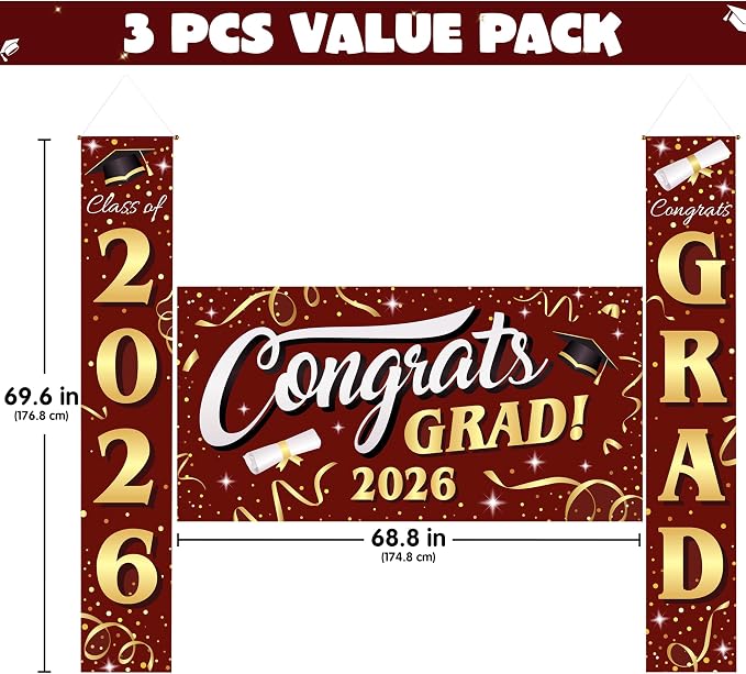 JOYIN 3 Pcs Graduation Backdrop Decorations Class of 2025, Satin Congrats Grad - Image 2