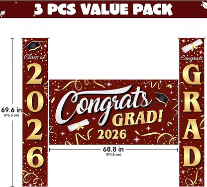 JOYIN 3 Pcs Graduation Backdrop Decorations Class of 2025, Satin Congrats Grad - Image 2