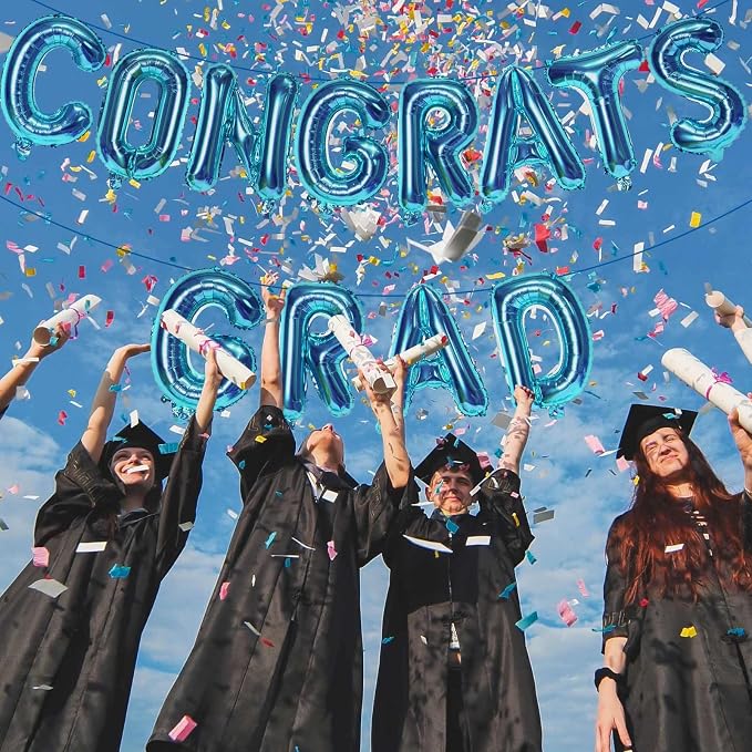 16 Inch Dark Blue Congrats Grad Banner Balloons, Dark Blue Congrats Grad - Image 4