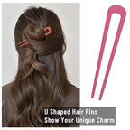 6Pcs Metal French Hair Pins for Women U Shape Sticks 3.9 Inch Vintage Fork for Hairstyle Accessories(Pink/Orange Red/Red)