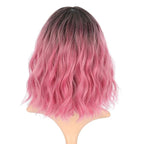 FAELBATY Ombre Red Wig With Bangs Short Wave Bob Synthetic Cosplay Wig for Women Halloween - 12" Ombre Rose Red Color