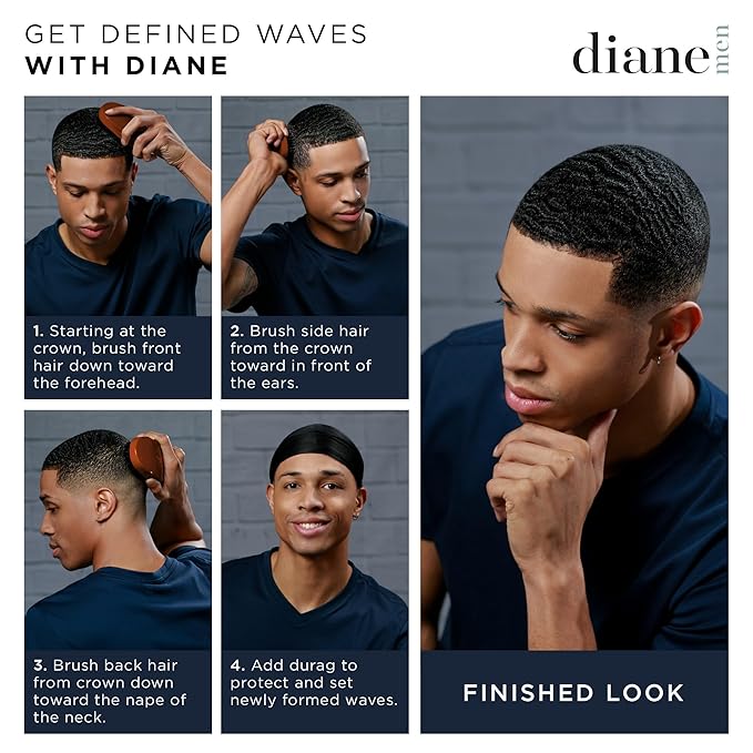 Diane Premium 100% Boar Wave Brush for Men and Barbers, Mens Hair Brush– Medium Bristles for Thick Coarse Hair – Use for Detangling, Smoothing, Wave Styles, Soft on Scalp, Restore Shine and Texture
