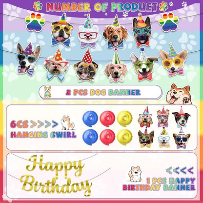 Dog Themed Birthday Party Decorations, Dog Face Hanging Swirls Banner - Image 2