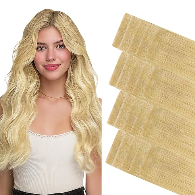 GOO GOO Invisi Edge Tape in Hair Extensions Human Hair, 18AT60A Pearl Ash Blonde Highlights 20pcs 12inch 40g, Virgin Remy Hair, Seamless Injected Tape, Natural Look