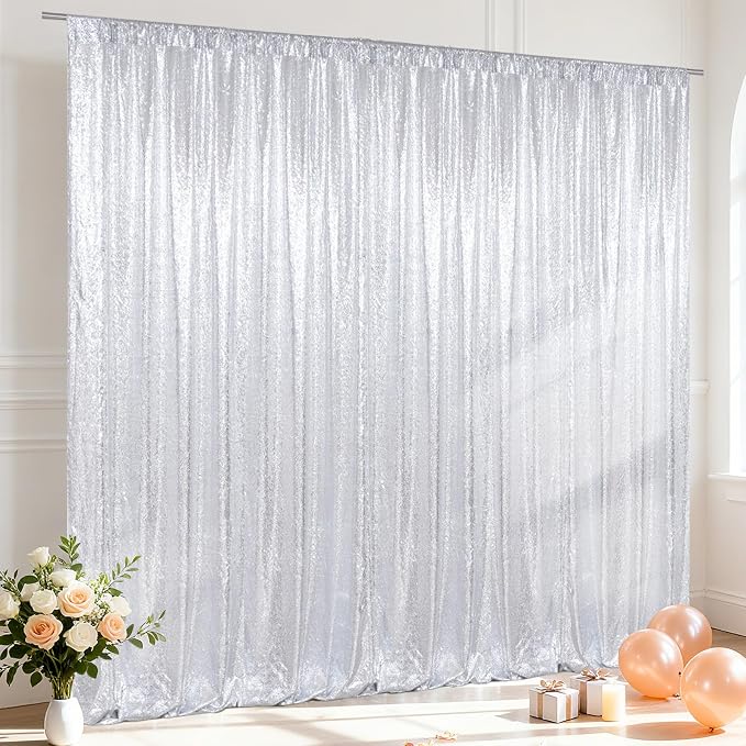 SquarePie 10x10ft Silver Sequin Backdrop, High Density Non-Transparent Glitter by SquarePie