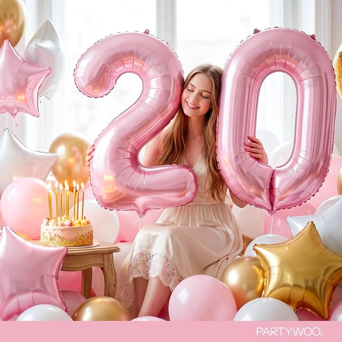 PartyWoo Number Balloons 40 Inch Pink Number 0 Kit 25pcs - Image 8