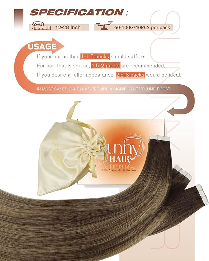 Sunny Hair Tape in Extensions for Women Real Hair 20 inch 100g Tape in Hair Extensions Human Hair Dark Brown Balayage Caramel Blonde Hair Extensions Tape in 40Pcs