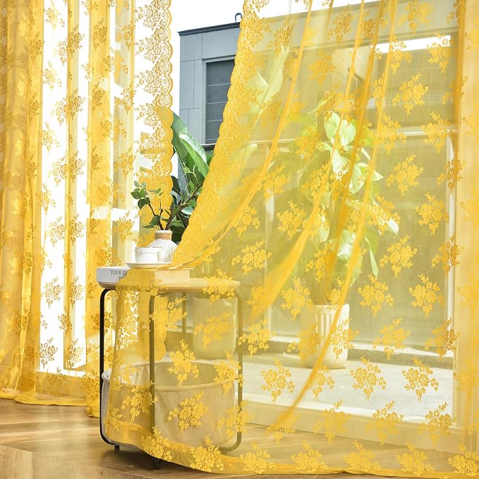 Kotile Mustard Yellow Sheer Curtains - Image 4