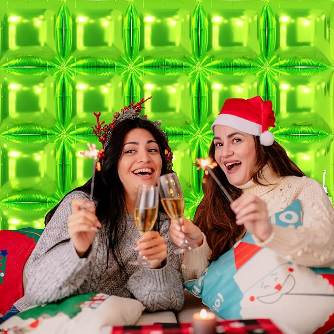NISOCY 25PCS Metallic Neon Light Green Square Foil Balloons Wall Backdrop | - Image 7