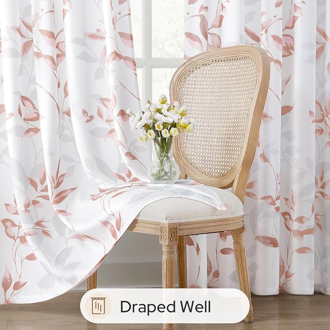 HOMEIDEAS Non-See-Through Pink and White Privacy Sheer Curtains 52 X 63 Inch - Image 4