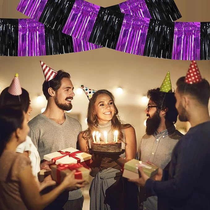 BEISHIDA Black Purple Fringe Garland Banner 30ft Wall Tinsel Foil Streamers | - Image 5